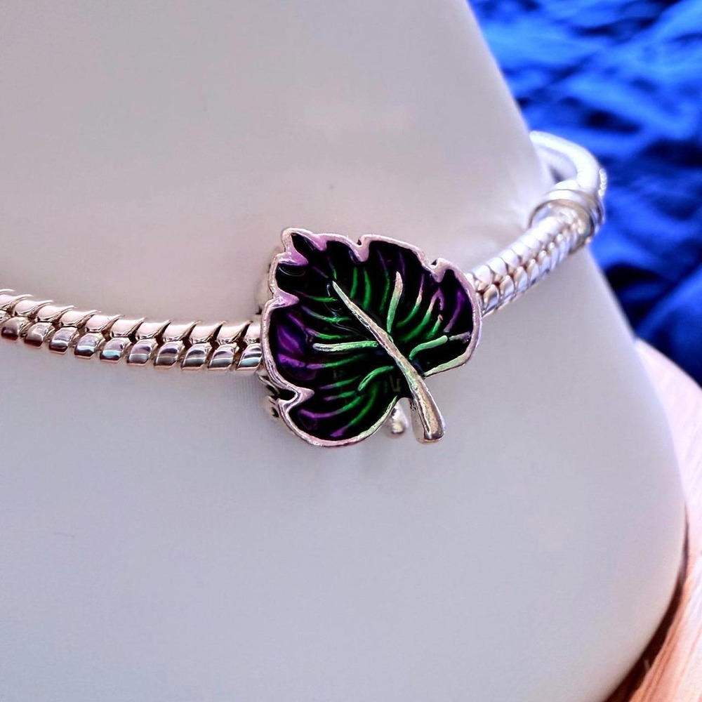 Pandora-like Silver Bead Charm Fits Snake Chain Bracelet Purple Green - Picture 7 of 7